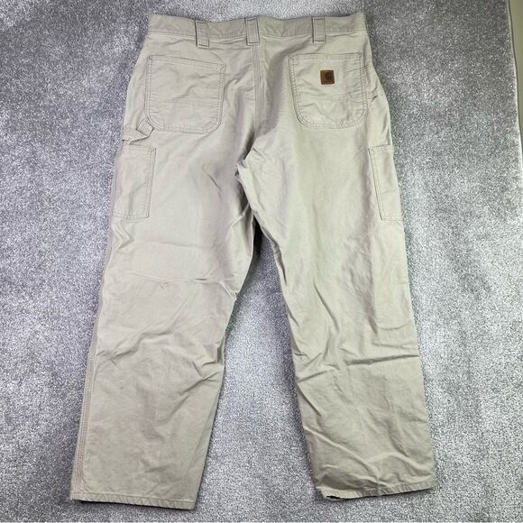 Carhartt Pants Men’s 38X29 Beige Straight Dungaree Carpenter Hammer Loop Pockets - Picture 3 of 13